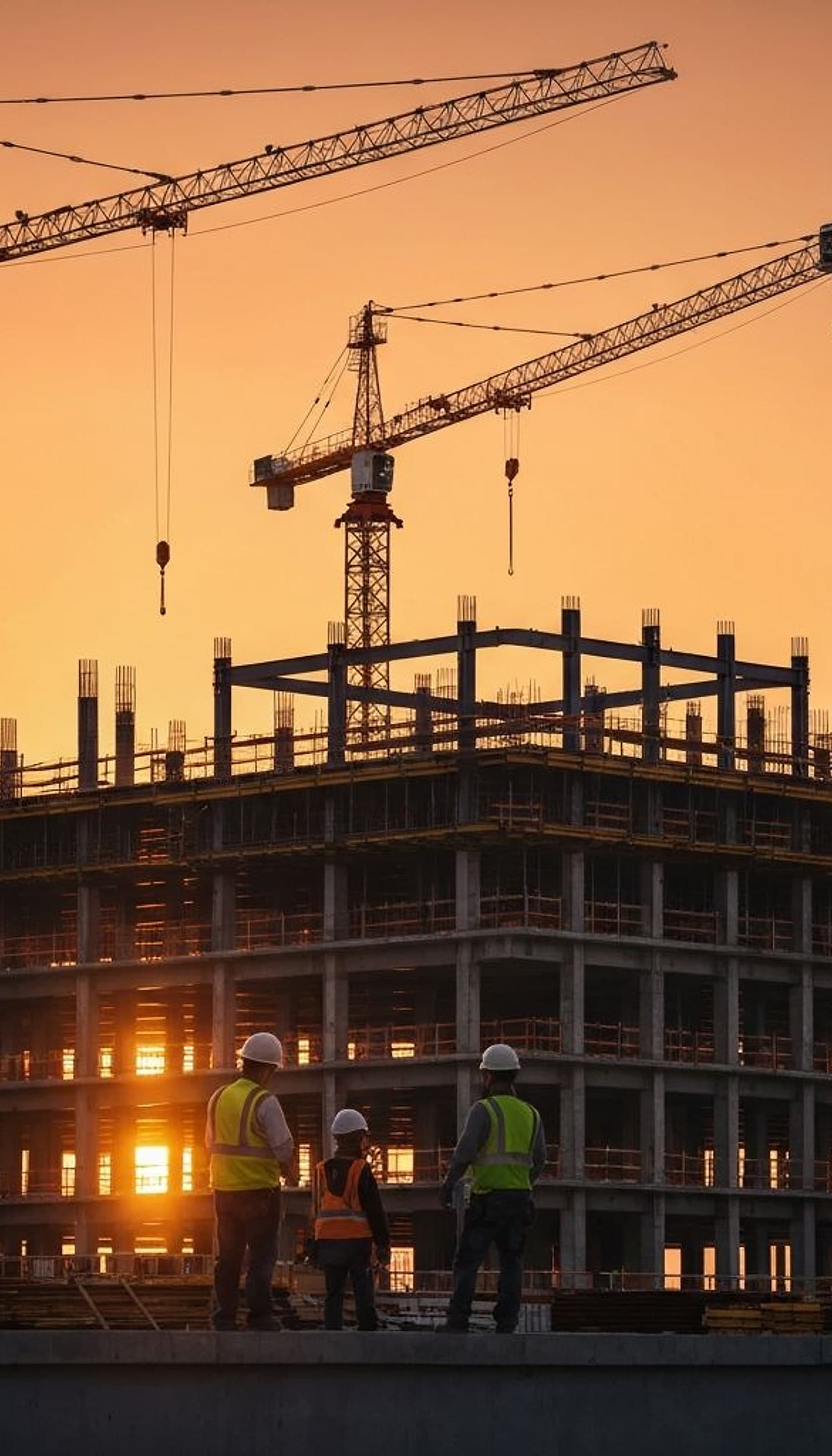 Baustelle bei Sonnenuntergang
